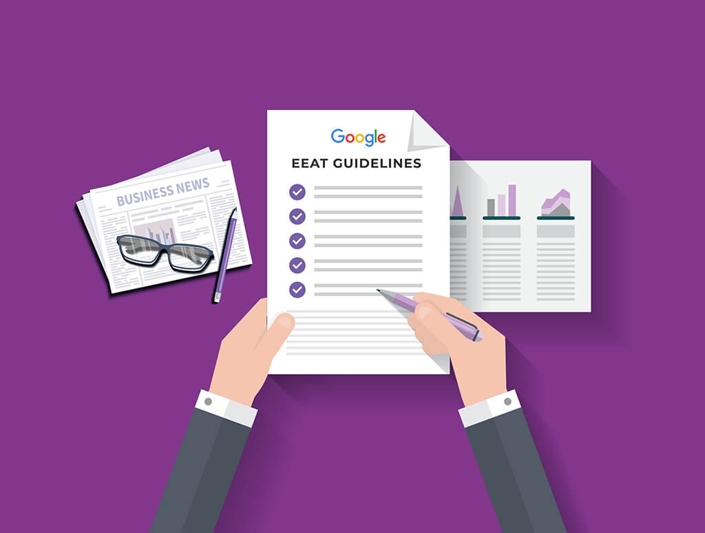 Graphic showing a document containing Google's EEAT Guidelines